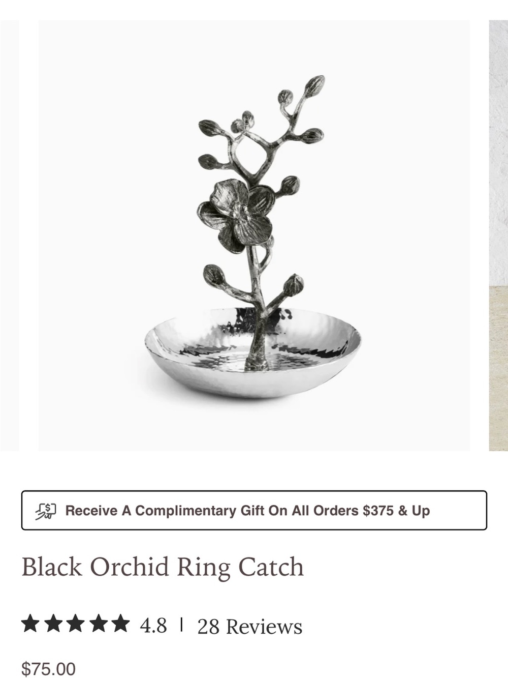 Michael Aram Silver Orchid Ring Catch Jewelry Stand